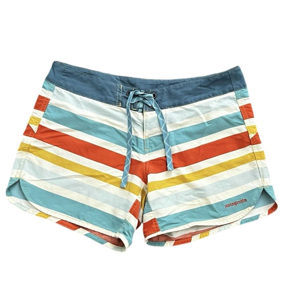 PATAGONIA Shorts Women Size 2 Wavefarer Beach Board‎ Striped Multicolor 5"